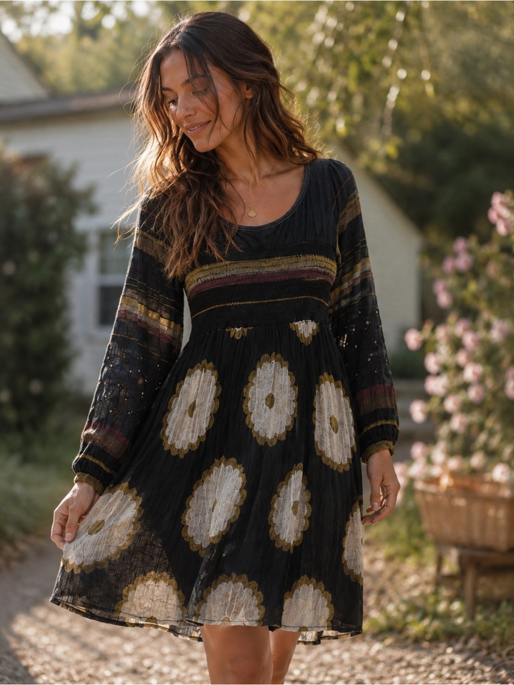 Scrapbook Originals Smocked Gauze Floral Midi Dress Medium